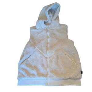 EUC ZYIA womens medium cream hooded teddy vest zip pockets